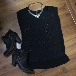Black Rhinestone Studded Top